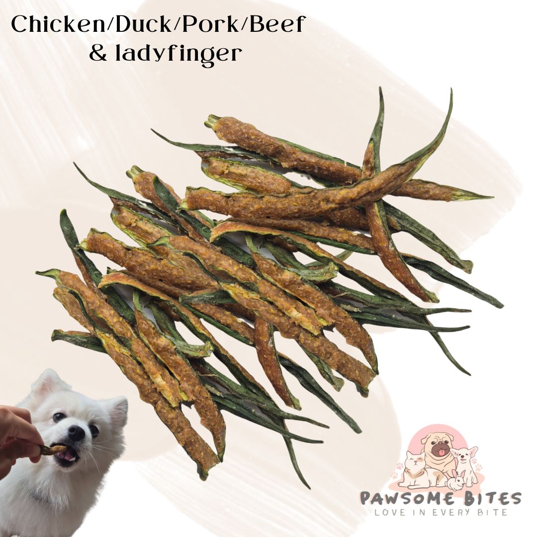 Chicken/Pork/Beef/Duck with Ladyfinger Jerky Single Ingredient Pet Treat Dog Treat Cat Treat Fresh Treat